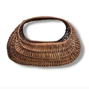 VINTAGE Large Wicker Rattan Half-Moon Oval Gondola Market Basket